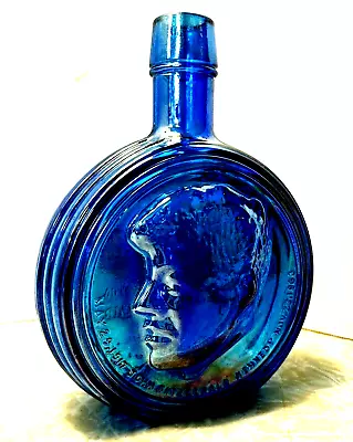 WHEATON JOHN F KENNEDY JFK GLASS BOTTLE IRIDESCENT CARNIVAL BLUE 1st EDITION • $34.88
