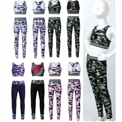 £18.09 • Buy Girls Kids Sports Outfits Tank Top+Leggings Set Gymnastics Workout Dance Costume