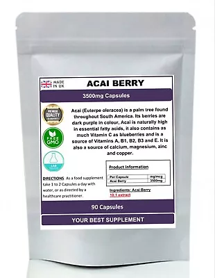 Acai Berry Extract Capsules 3500mg (Super Antioxidant) Pure No Additives • £16