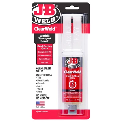 $22.99 • Buy JB ClearWeld 2 Part Cold Weld Clear Epoxy Adhesive Syringe 25ml J-B 50112 Glass