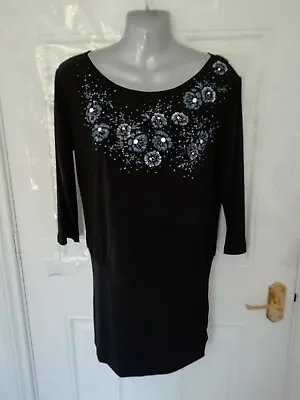 £28.99 • Buy BUTLER & WILSON Size M Black Beaded Neckline Long Stretchy Tunic Dress / Top