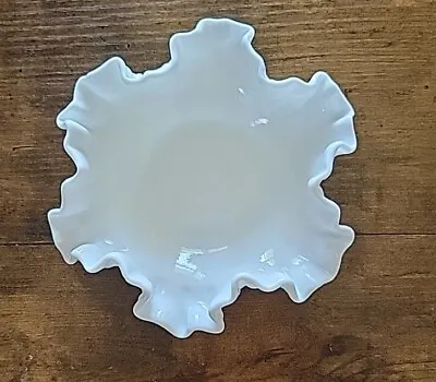 Fenton White Milk Glass Ruffled Edge Hobnail Small 6  Candy Dish Vintage • $7.99