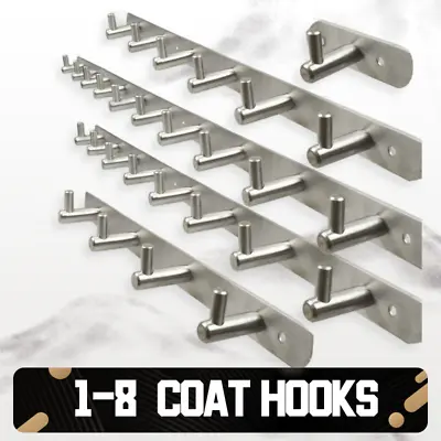 £4.99 • Buy Stainless 1To15 Hooks Key Coat Clothes Door Holder Rack Hook Wall Mounted Hanger