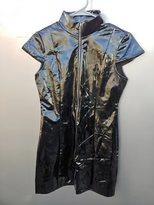 IEFiEL Mini Dress Black Wet Goth Punk Sci Fi Bodycon Faux Patent Leather  Sz M • $39.95