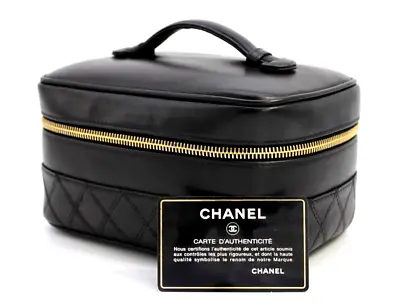 CHANEL Vanity Bag Handbag Purse Bicolore Coco Lambskin Black Vintage Authentic • $698