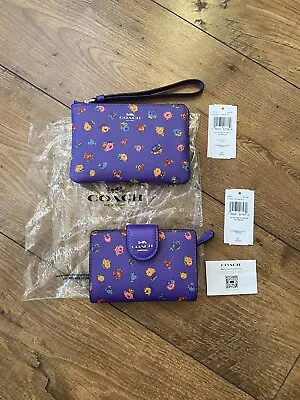 Purple Floral Coach Wristlet And Purse BNWT • £85