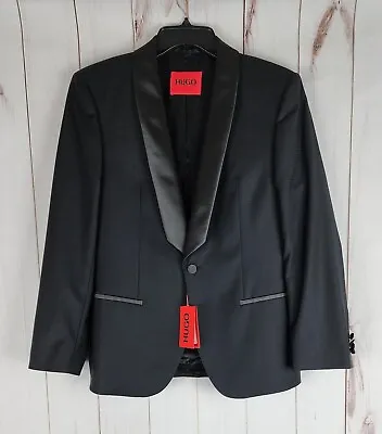 Hugo Boss Henry Slim-Fit Textured Weave Shawl Lapel Dinner Jacket Black 42R NWT • $213.71