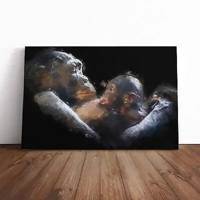 Gorilla Mother & Child In Abstract Animal Canvas Wall Art Print Framed Picture • £24.95