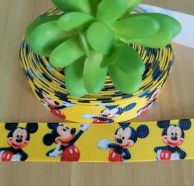 7/8 Inch (1 YD) Mickey Mouse Grosgrain Ribbon Classic Mickey Disney Lanyard Bows • $1.19