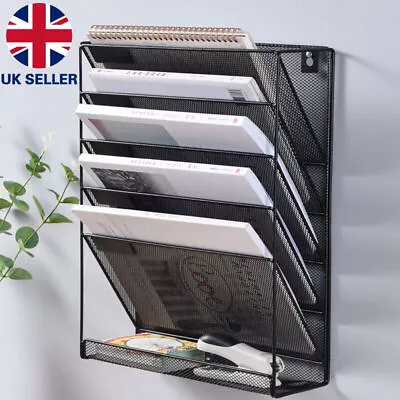 5 Tier Wall Mesh In Tray Wall File Mail Magazine Organiser Holder Hanging Stand • £14.99