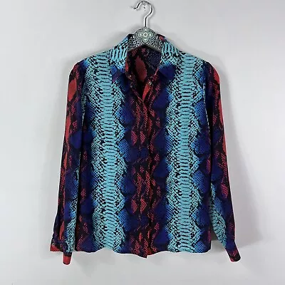 House Of Holland 100% Silk Snake Print Long Sleeve Snap Button Shirt Small • $16