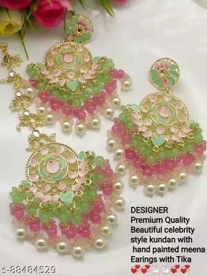 $27.20 • Buy Bollywood Style Gold Plated Indian Jewelry Kundan Mangtika, Jhumka Earrings Set
