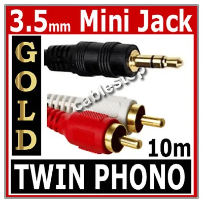 £4.25 • Buy 10m Twin RED WHITE 2x RCA PHONO To Stereo 3.5mm Mini Jack STEREO Audio Aux Cable