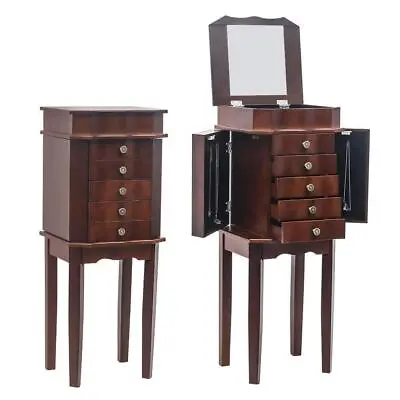 Tall Leg Jewelry Cabinet Armoire Storage Chest Stand Organizer Wood Freestanding • $68.99