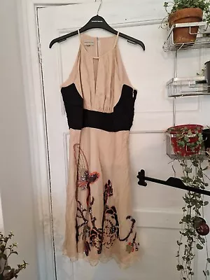 Karen Millen Bodycon Dress Size UK10 - VGC Beige Sequin Flower Detail  • £1.99