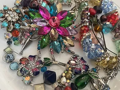 Vintage-Now Lot Junk Jewelry 100% Glass/Rhinestone/Stone Craft Broken Harvest • $19.99