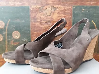 UGG Sandals Womens 7 Hazel  177l Sling Back Wedge Sandals Suede Espresso • $27