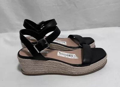 Chelsea & Violet Sandals Wedge Espadrille Platform Shoes 8.5M Ankle Strap Black • £44.39