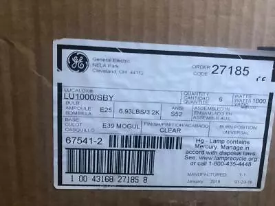 6 Pieces GE 27185 LU1000/SBY Lucalox 1000 Watt Clear E25 E39 Mogul Base S52 Ansi • $300