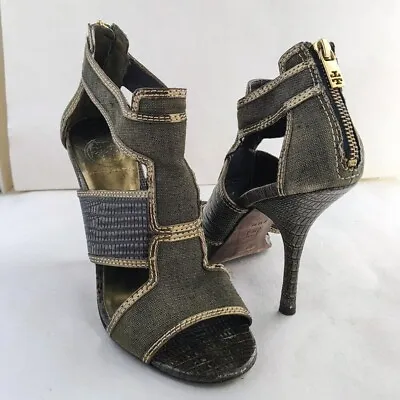 Tory Burch Geoff Olive Green & Gold Caged High Heel Sandals Size 8.5 • £75.98