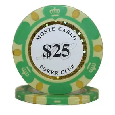 25 Monte Carlo Poker Club Green $25 14g Clay Composite Poker Chip Crown • $12.99