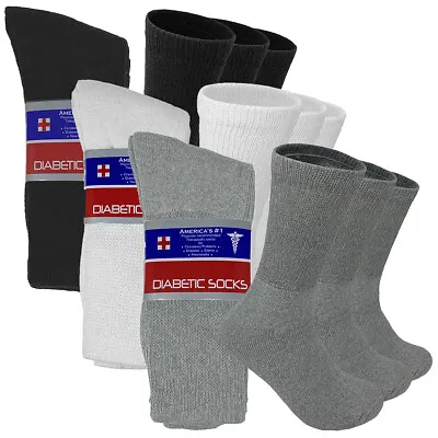 3 6 12 Pairs Lot Men's Circulatory Diabetic Crew Socks Plain Colors Size 9-15 • $7.99