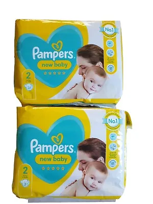 £14.99 • Buy Pampers New Baby 4-8 Kg Size 2, 62 Nappies Essential Carry Pack 31x2 Packs 