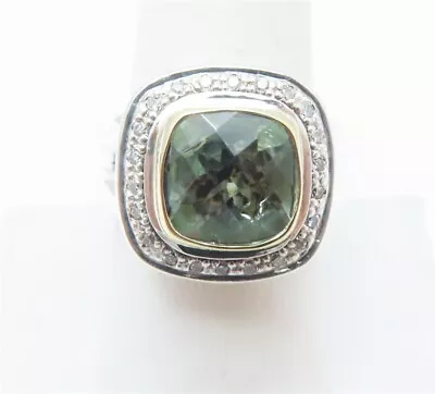 EFFY Sterling Silver & 18k Yellow Gold Prasiolite & ~1/4CTW Diamond Ring • $95