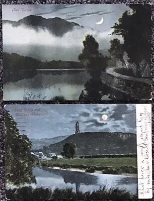 Vintage Valentines Moonlight Postcards - Wallace Monument Ben Venue- Posted 1906 • £1.50