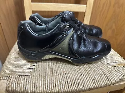 Footjoy Dryjoys Men's 10.5 M OptiFlex Black Leather Golf Shoes Spikes 53523 • $26.09