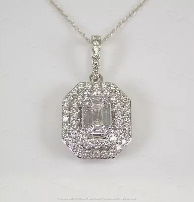 2Ct Emerald Cut VVS1/D Diamond Halo Pendant 14K White Gold Finish 18  Free Chain • $32.34