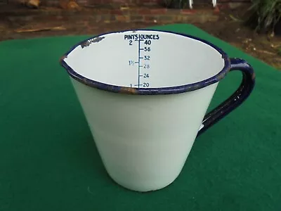 Vintage Australian Enamel 2 Pint Measuring Jug White And Blue • $35