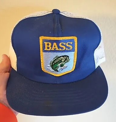 Vtg BASS Hat Snapback Cap Blue White Bassmaster Patch Mesh Trucker USA Swingster • $18.99