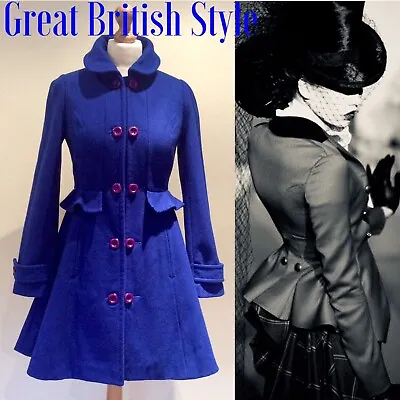 £110 • Buy Topshop Coat Size Uk 8 Us 4 Cobalt Blue Wool Frill Victorian Riding Jacket