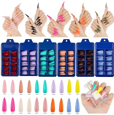 100Pcs False Nail Tips Matte Full Cover Long Stiletto Fake Nails Art Manicure UK • £4.75