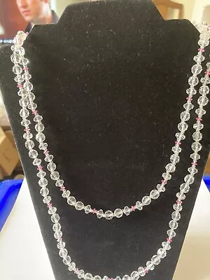 Vtg Miriam Haskell Clear & Pink Crystal Bead Necklace  • $105