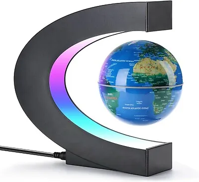 Floating Globe With LED Lights C Shape Magnetic Levitation World For Desktop • $29.99