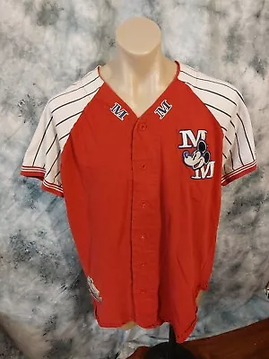 Vintage Disney Mickey Mouse Baseball Jersey Shirt Red And White Men’s Large • $34.99