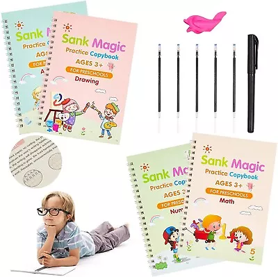 4Pcs Magic Practice Copybook Number Book Reusable Handwriting Preschooler Pen • $13.99