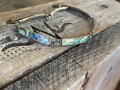 Mexico 925 Sterling Women's Abalone Link Bracelet 6 3/4  Vintage Inlaid • $22