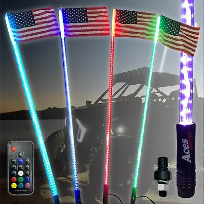 2pc Aces 5ft Lighted LED Whip W/ American Flag For ATV UTV RZR 4-Wheeler Buggy  • $144.99