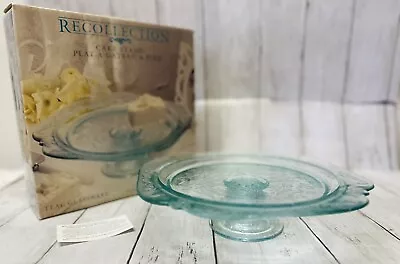 Vintage Indiana Glass Recollection Madrid Cake Stand Plate Footed Teal NIOB • $49