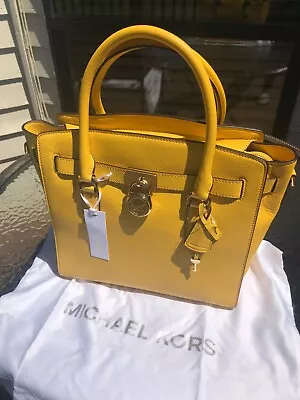 NWT Michael Kors Hamilton E/ W Satchel Handbag Pebbled Sunflower Yellow Leather  • $162