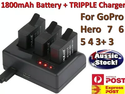 Charger + 1800mAh Battery For GoPro Hero Go Pro HD Hero 3 4 5 6 7 Camera Gopro • $44.90