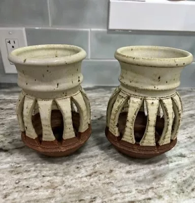 Vintage J Mills Studio Pottery Candle/Tea Lite 1972 Set Of 2 • $50