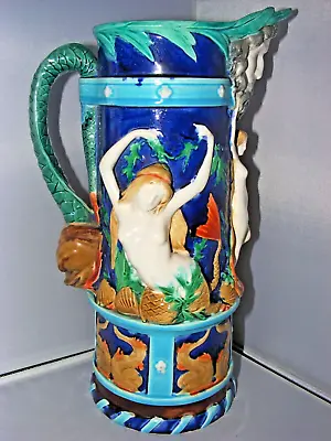 Stunning Large Probably One Off Royal Worcester Majolica Mermaids Mask Jug C1884 • $491.60