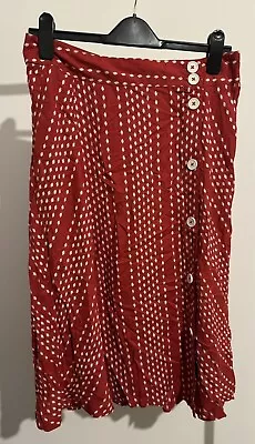 MONSOON Itria Cute Red White Spot Print Button Front Midi Skirt Size 16 RRP £39 • £9.90