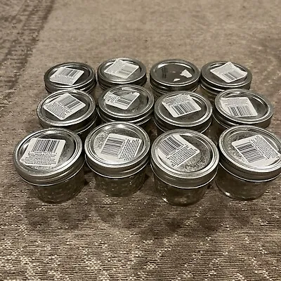 12 Pack Mini Glass Jars 4 Ounce With Lids Round Set Canning Storage Containers • $15.50