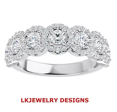 1.85 Ct Moissanite Round 7 Stone Halo Pave Semi Eternity Band Ring • $2599