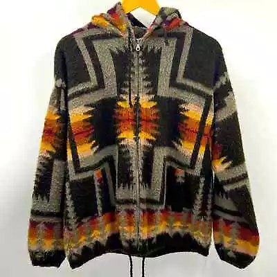 Tejidos Ruminahui Ecuador Wool Full Zip Hooded Aztec Sweater Hoodie Mens Size M • $69.99